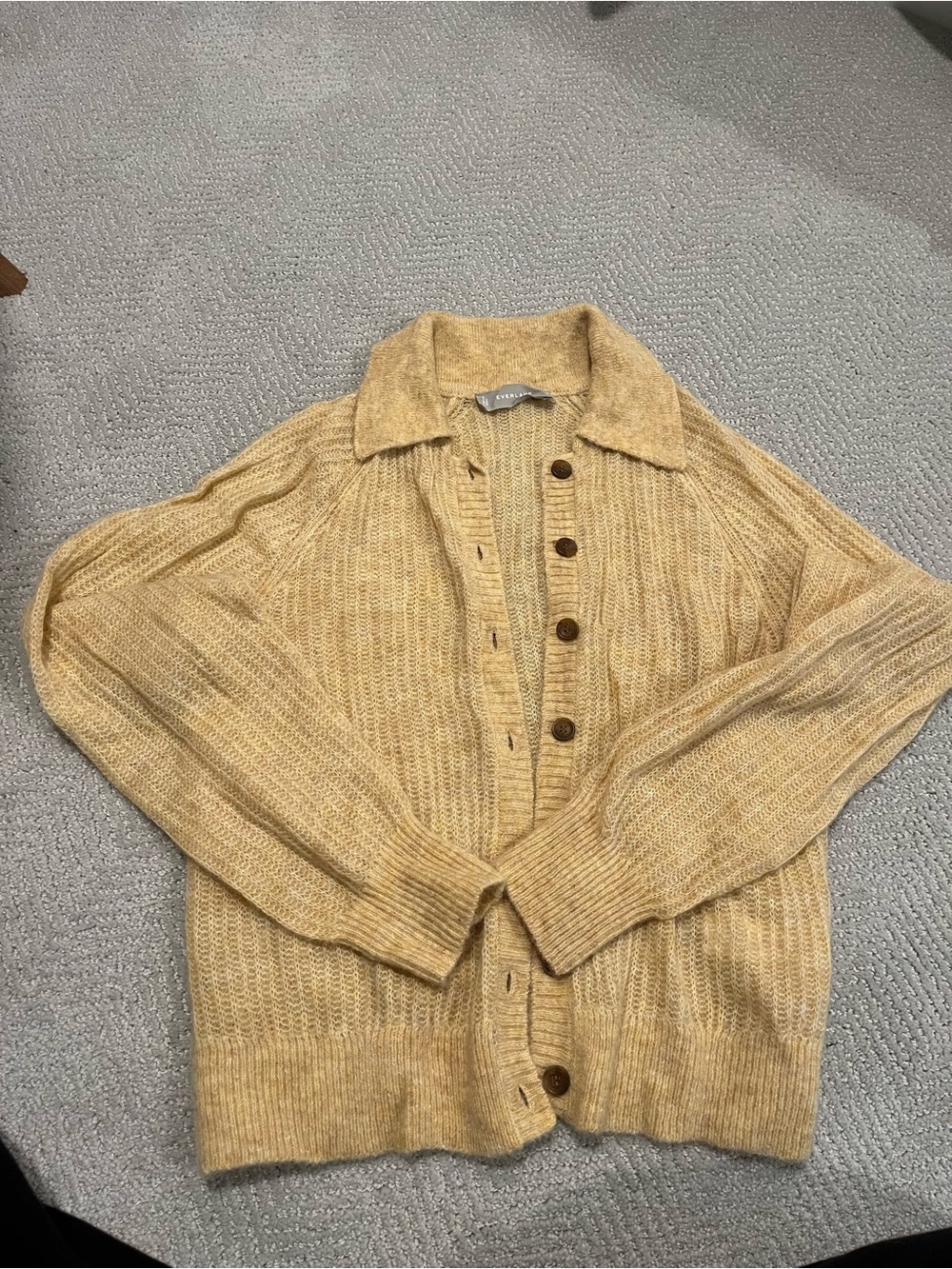Everlane Soft Pale Yellow Mohair Collared Cardigan